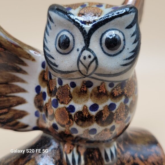 Vintage Owl On Branch Tonala Mexican Folk Art Ceramic Pottery Figurine - Picture 9 of 15